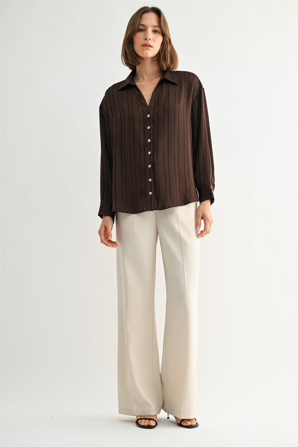 TEXTURE STRIPE BUTTON DOWN BLOUSE