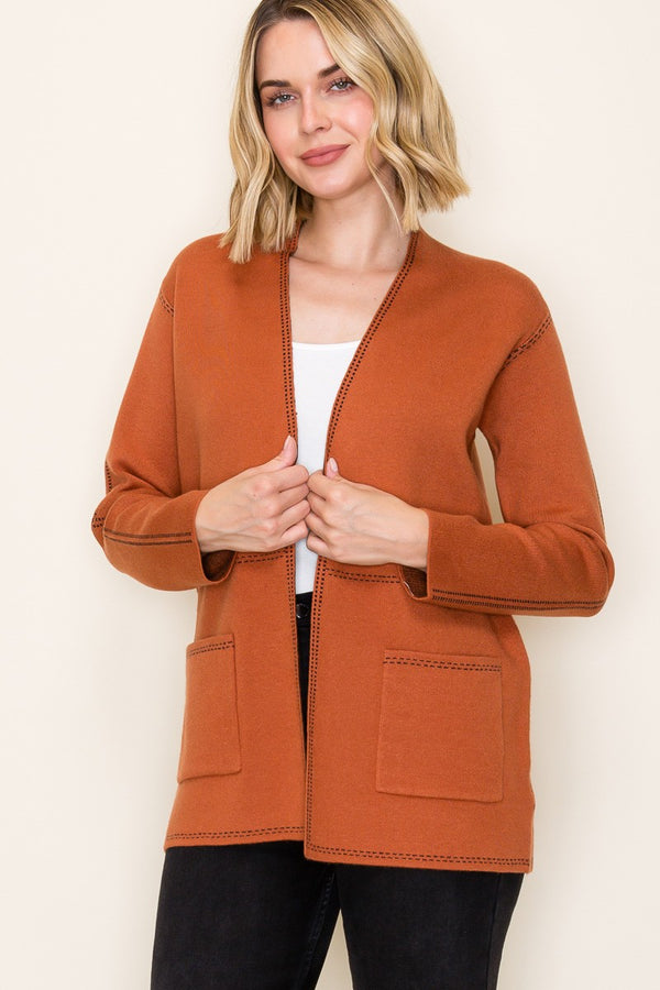 JACQUARD STITCH CARDI WITH POCKETS