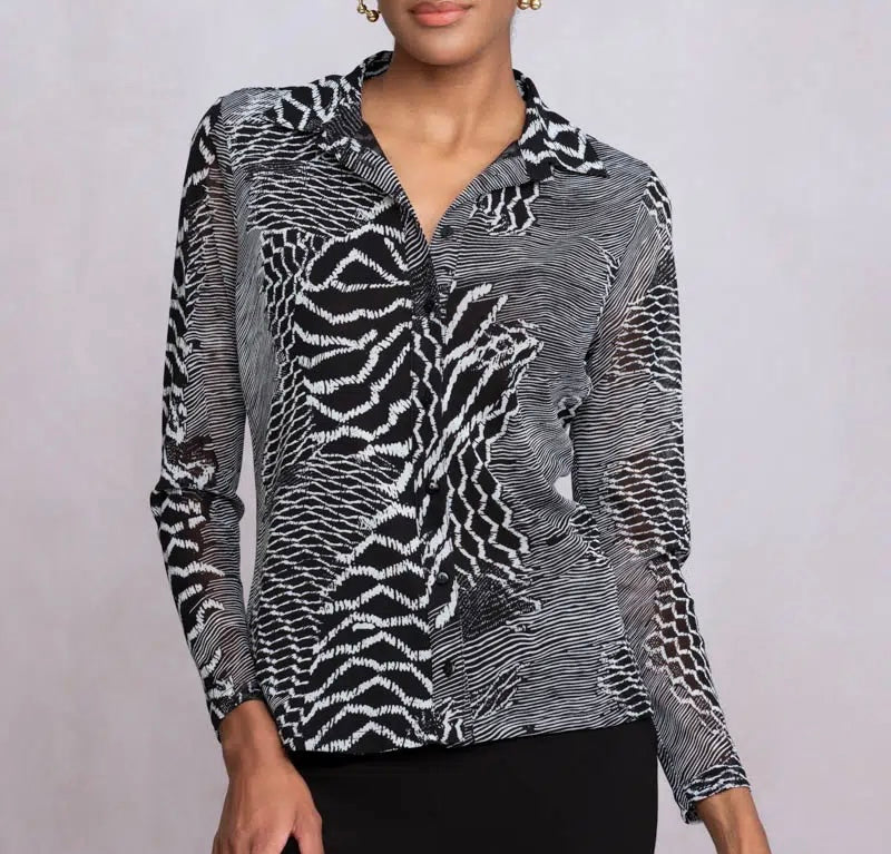 PRINTED MESH BLOUSE