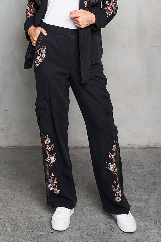 EMBROIDERED TENCEL TWILL CARGO PANT