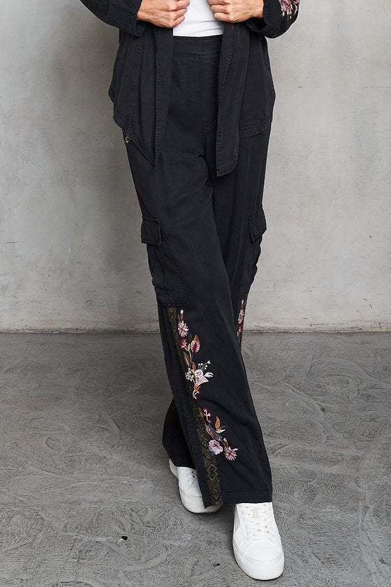 EMBROIDERED TENCEL TWILL CARGO PANT