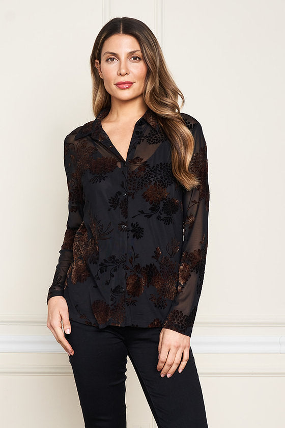 FLOCKED MESH SKINNY SHIRT