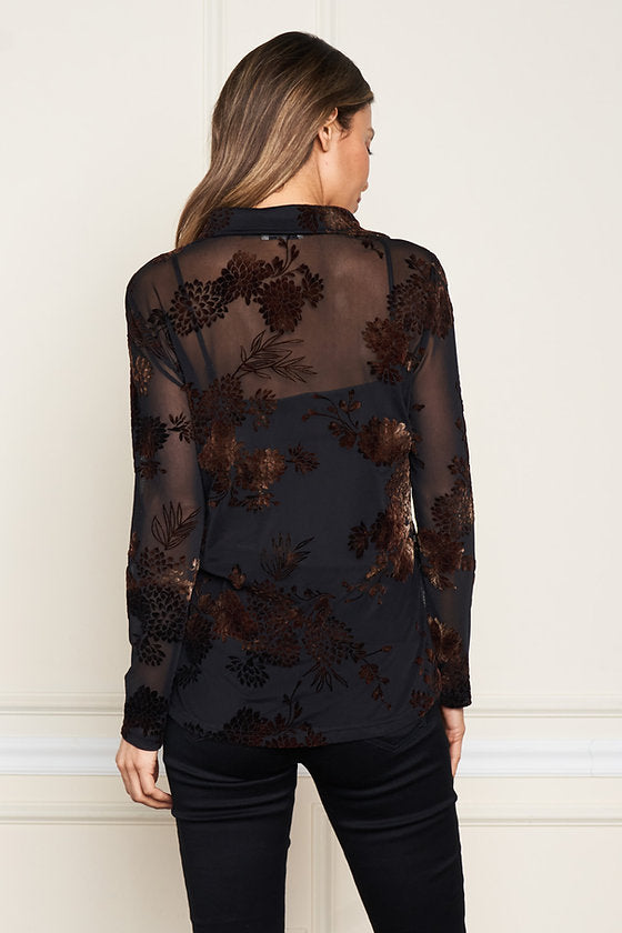 FLOCKED MESH SKINNY SHIRT