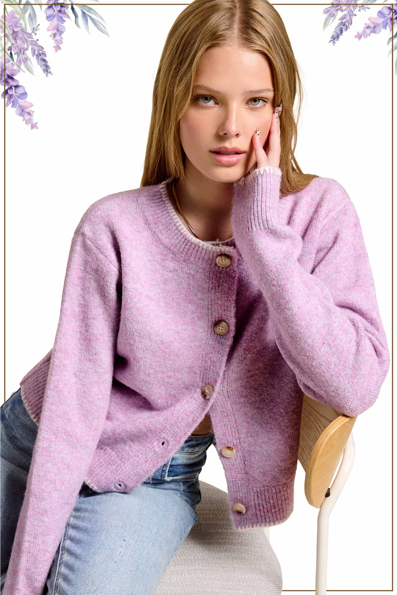 CARDI WITH MARBLE & BLANKET STITCHING