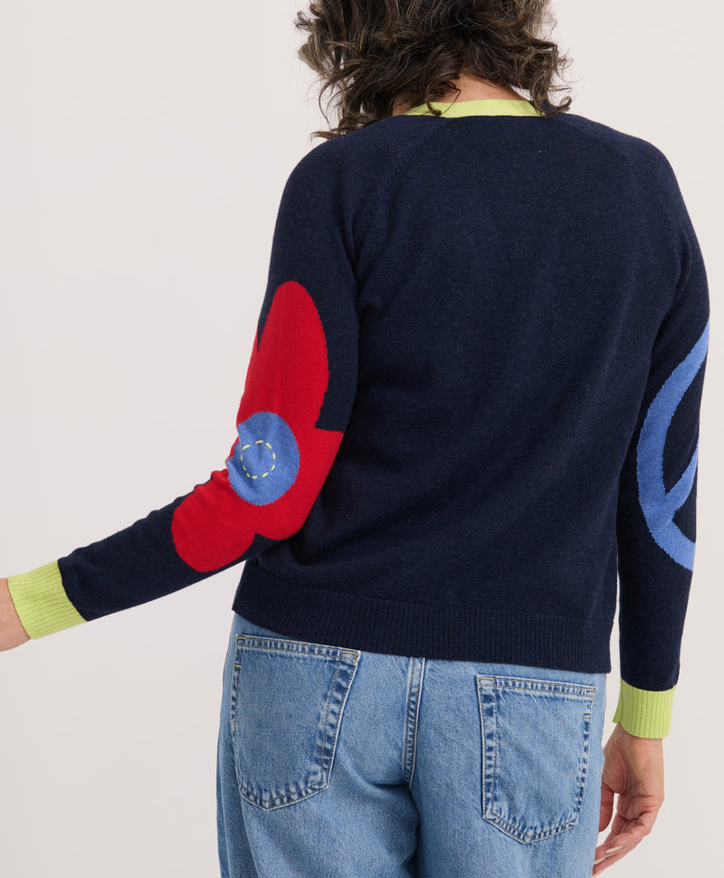 CARDI WITH PEACE & FLOWER SLEEVE