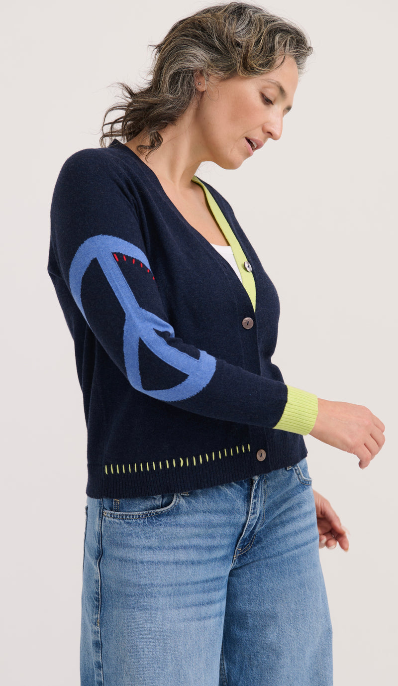 CARDI WITH PEACE & FLOWER SLEEVE