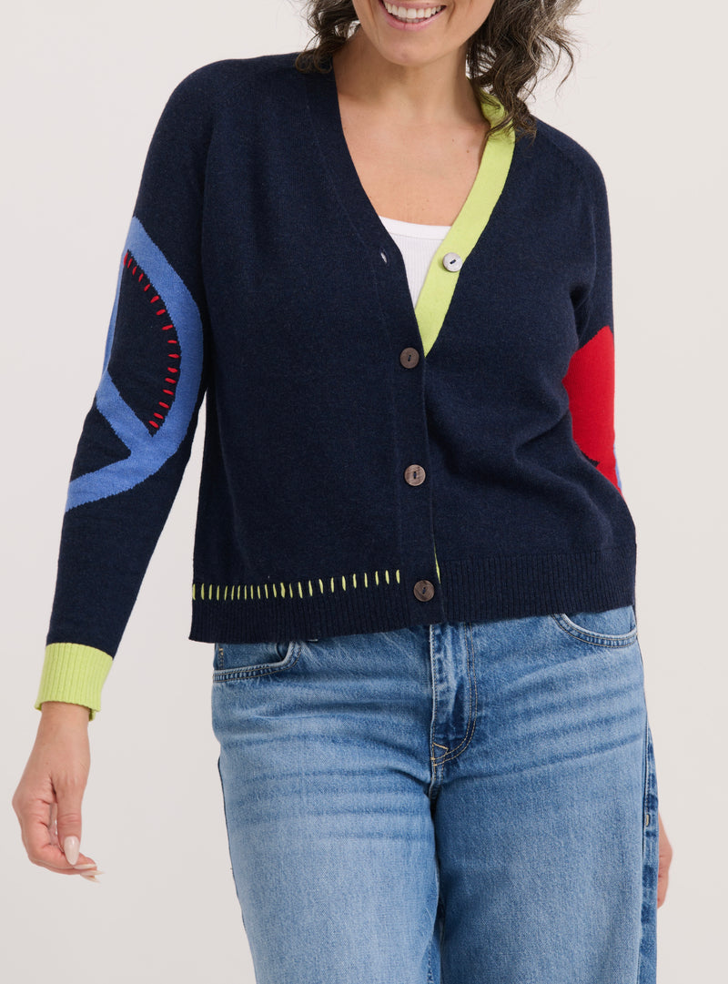 CARDI WITH PEACE & FLOWER SLEEVE