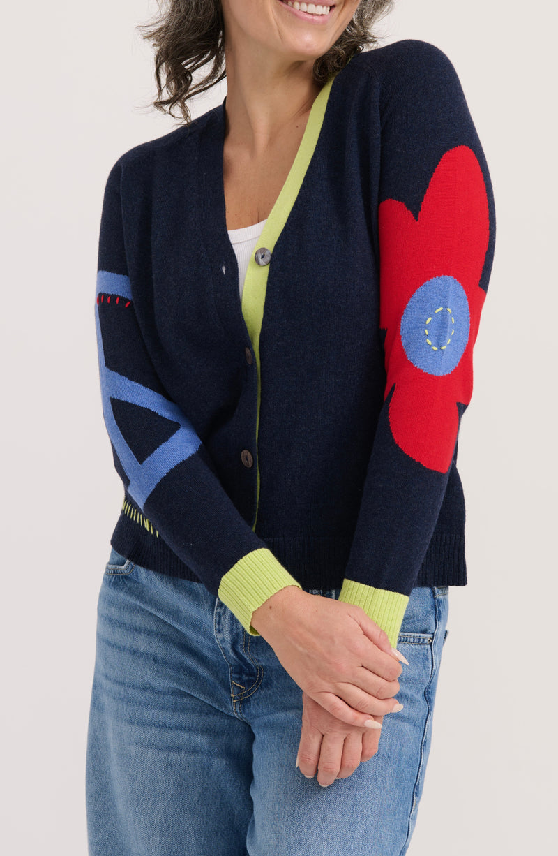 CARDI WITH PEACE & FLOWER SLEEVE