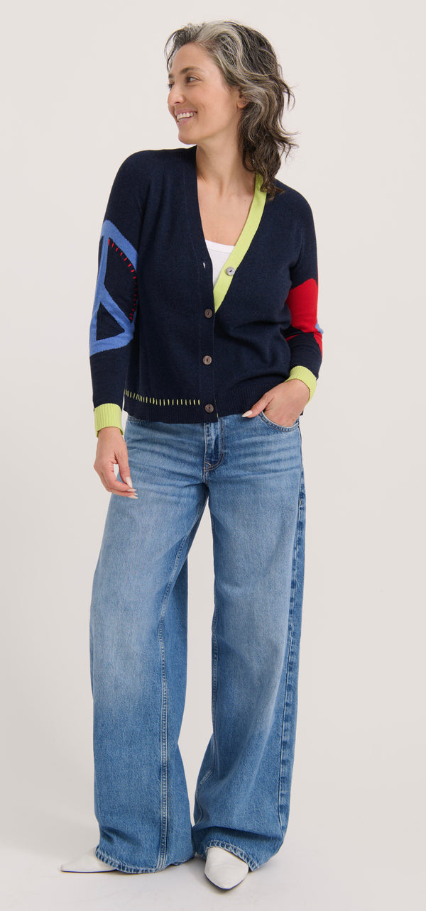 CARDI WITH PEACE & FLOWER SLEEVE