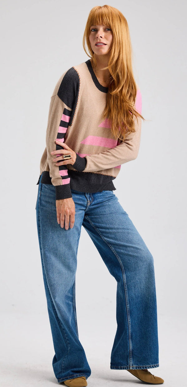 STRIPE WITH WHIPSTITCH SWEATER