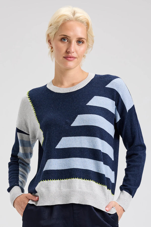 STRIPE WITH WHIPSTITCH SWEATER