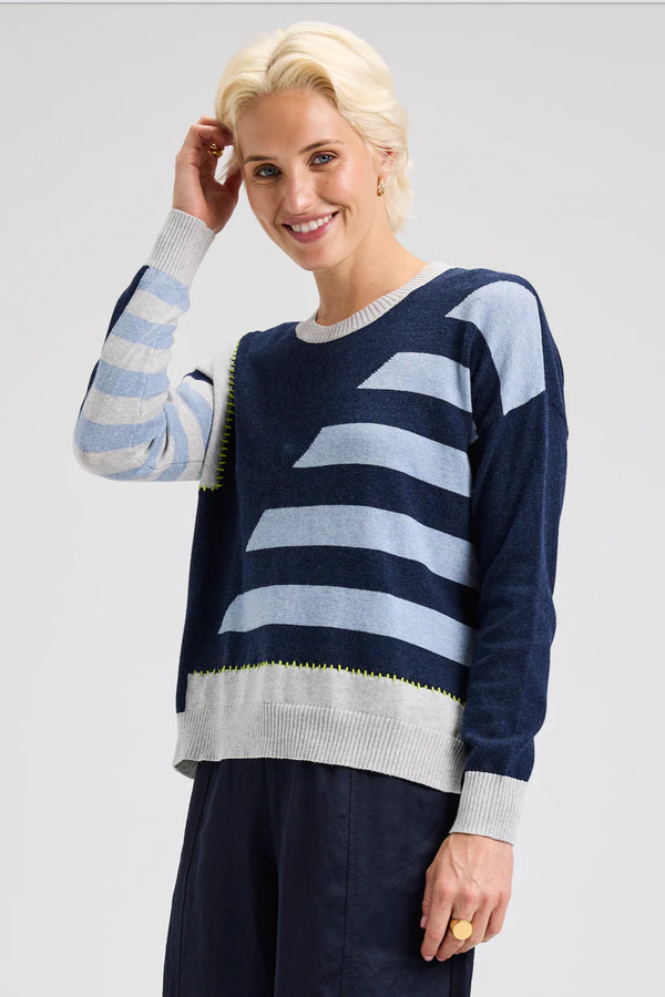 STRIPE WITH WHIPSTITCH SWEATER