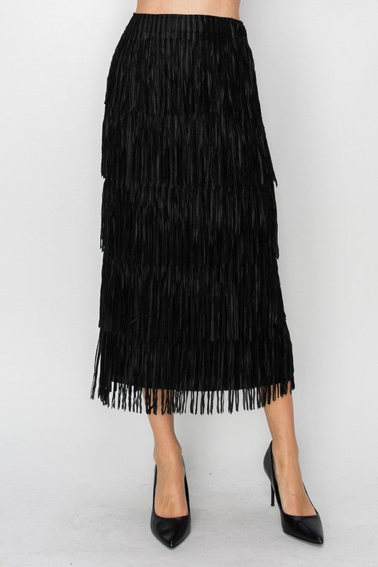 FRINGE TIERED SKIRT