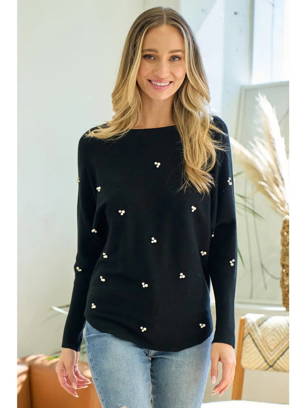 SWEATER WITH PEARL & RHINESTONE