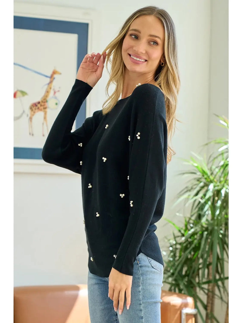 SWEATER WITH PEARL & RHINESTONE
