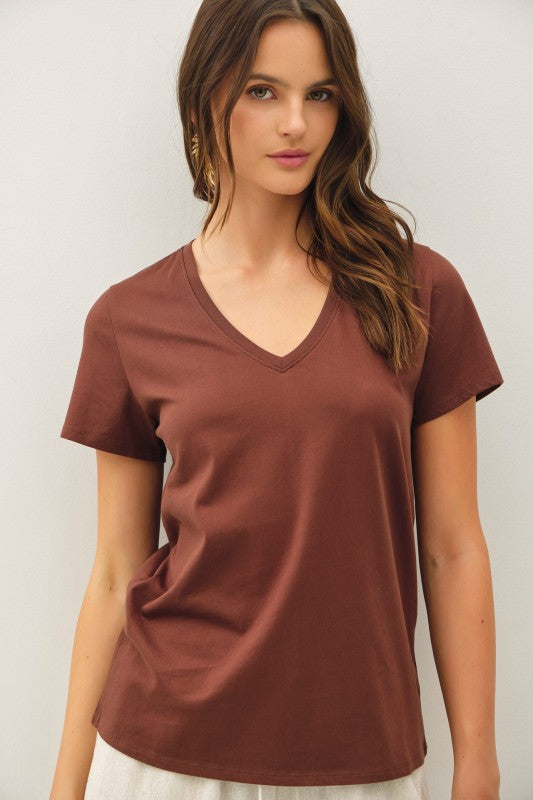 V NECK SHORT SLEEVE TEE SHIRT (available in 2 colors)