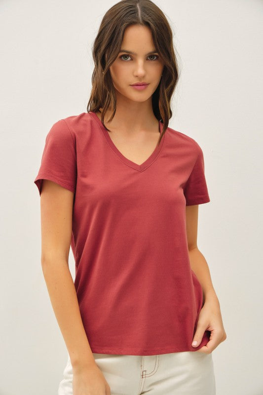 V NECK SHORT SLEEVE TEE SHIRT (available in 2 colors)