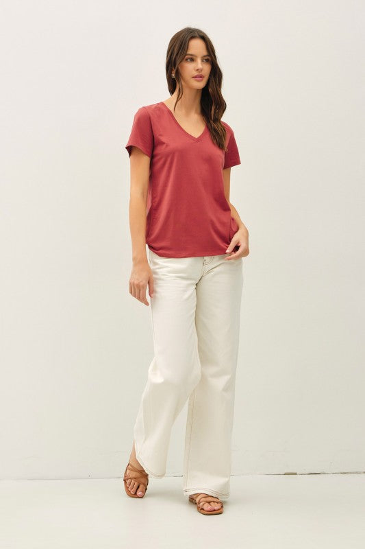 V NECK SHORT SLEEVE TEE SHIRT (available in 2 colors)