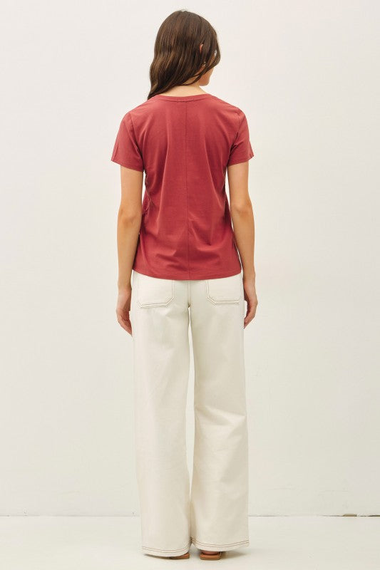 V NECK SHORT SLEEVE TEE SHIRT (available in 2 colors)