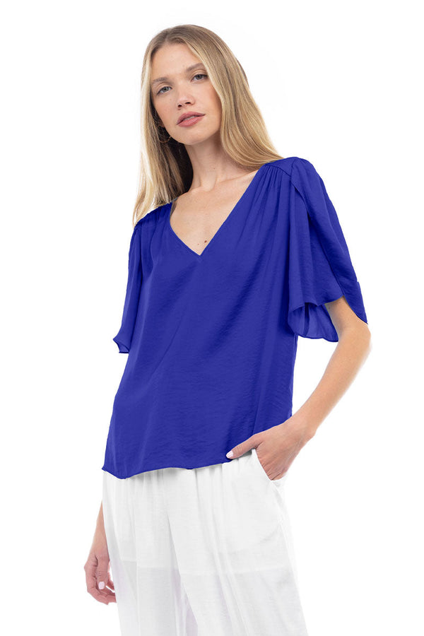 FLUTTER SLEEVE SATIN BLOUSE (available in more colors)