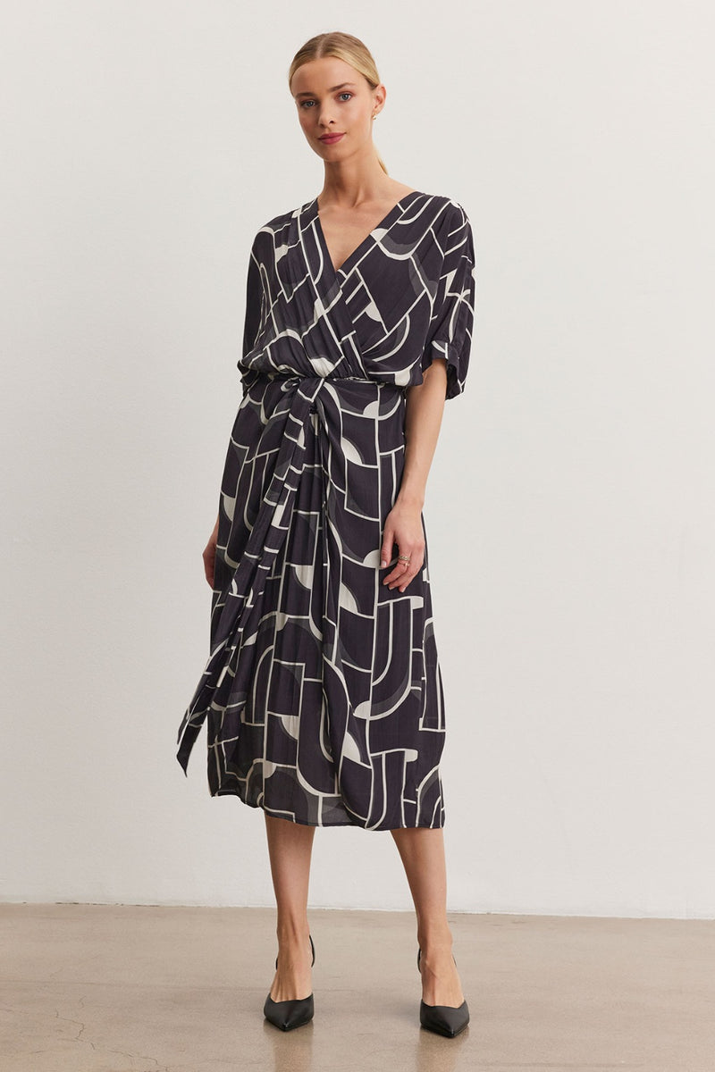 SHORT SLEEVE PRINTED MAXI  DRESS