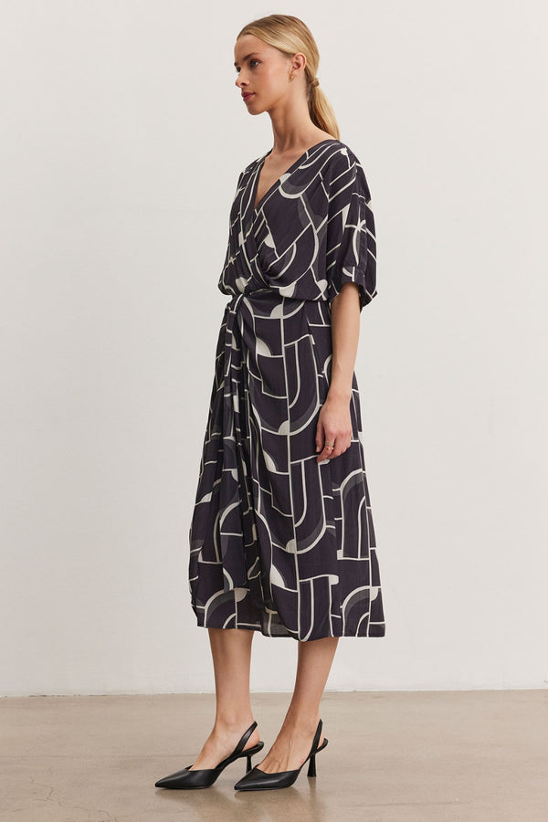 SHORT SLEEVE PRINTED MAXI  DRESS