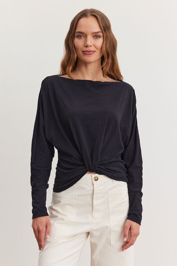 BOAT NECK TWIST LONG SLEEVE TOP