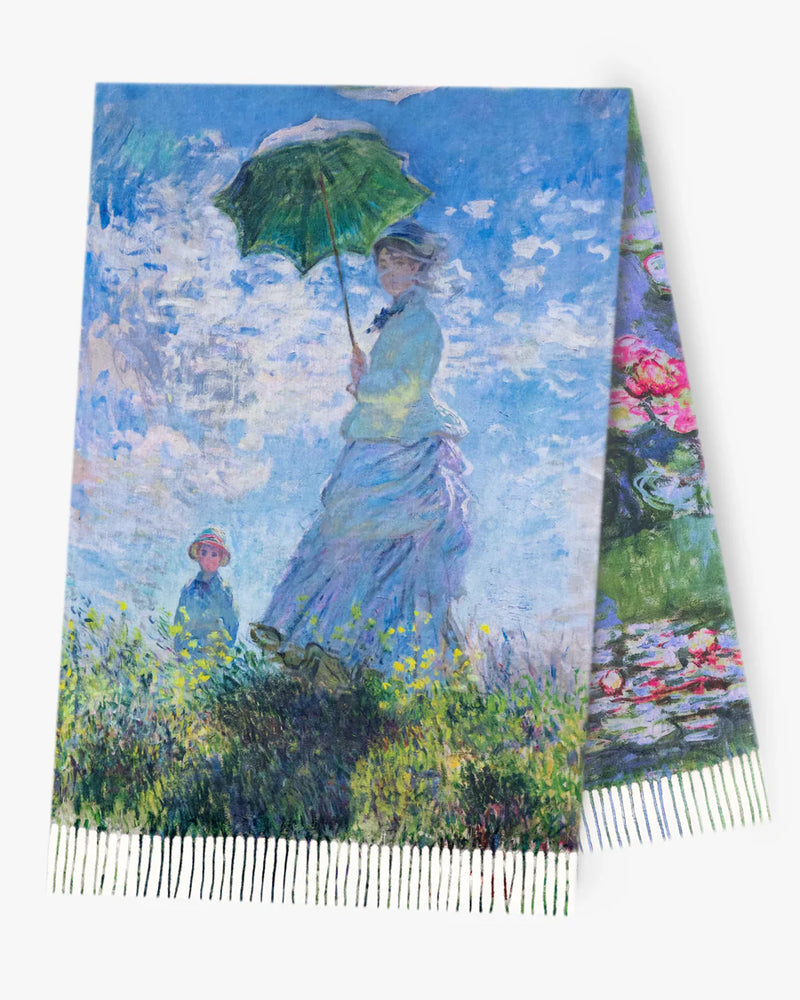 WOMEN WITH A PARASOL AND LOTUS FLOWER SCARF