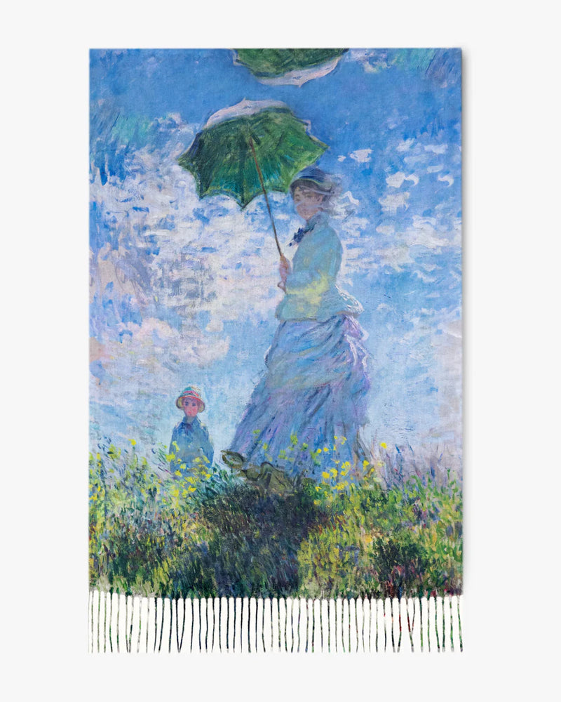 WOMEN WITH A PARASOL AND LOTUS FLOWER SCARF