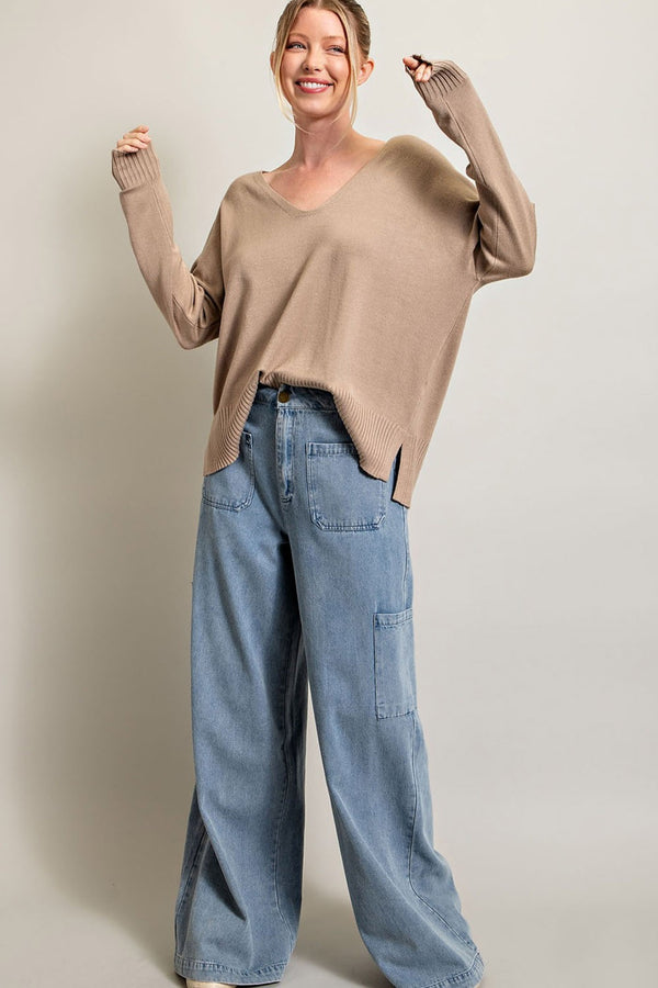 V NECK LONG SLEEVE SWEATER (available more colors)