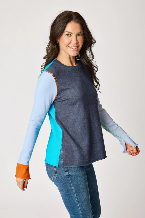 COLOR BLOCK WITH STITCHING SWEATER