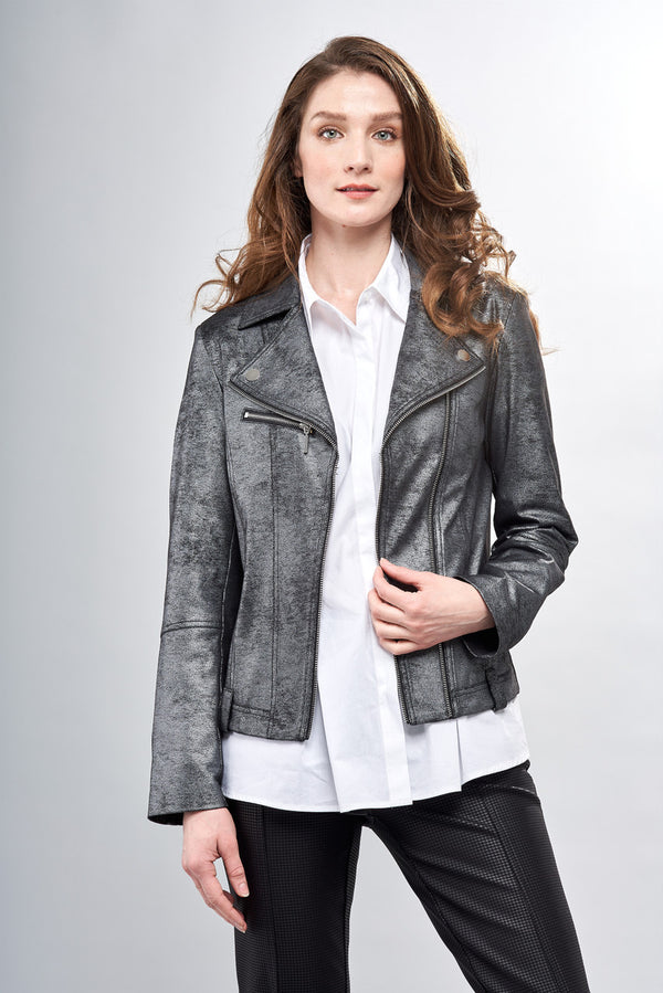 METALLIC FAUX ZIP JACKET