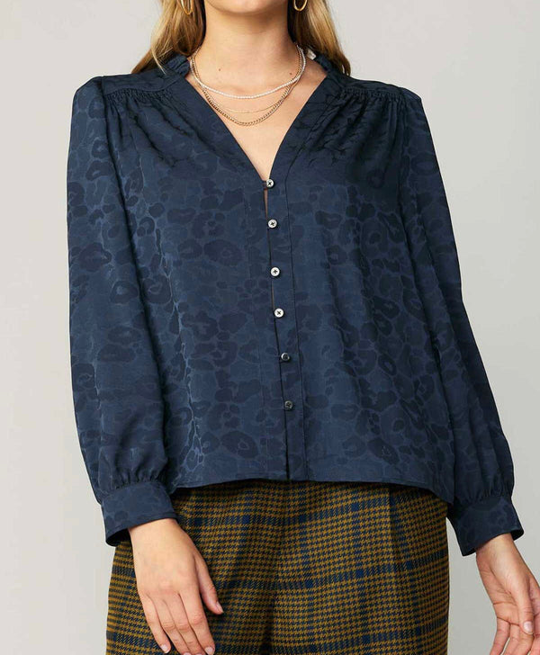 RUFFLE NECK LONG SLEEVE BLOUSE (available in charcoal only)