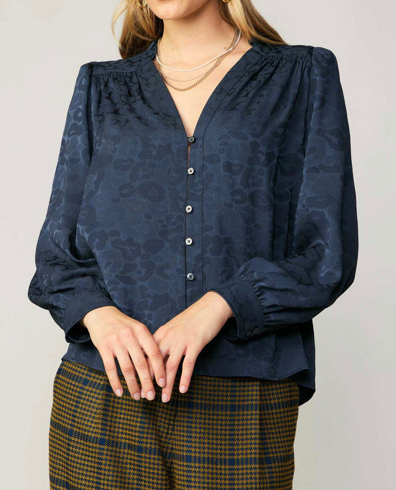 RUFFLE NECK LONG SLEEVE BLOUSE (available in charcoal only)