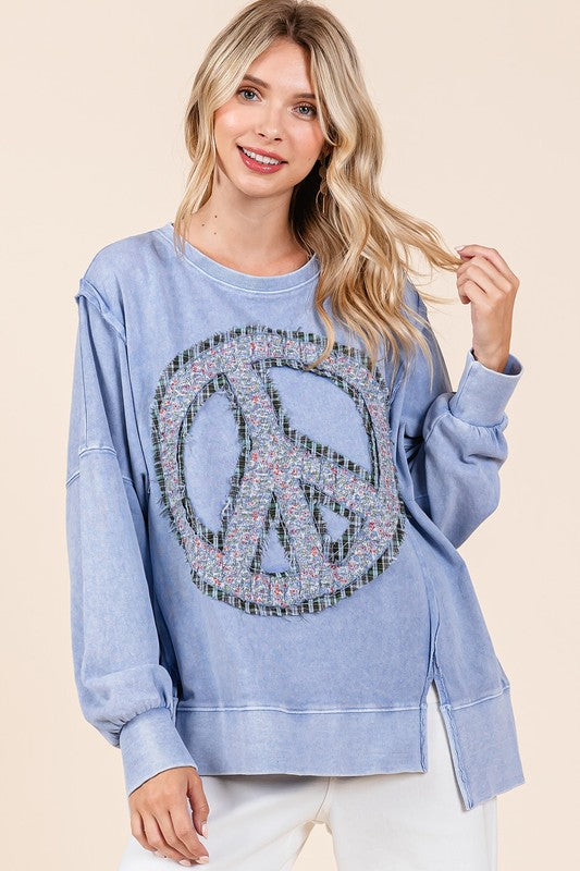 FLORAL & PEACE SIGN SWEATSHIRT (available in blue rain & latte)