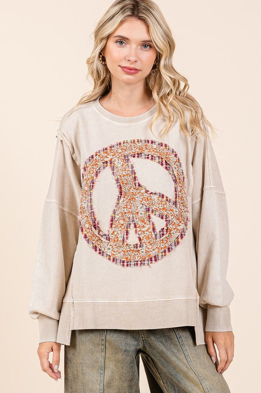 FLORAL & PEACE SIGN SWEATSHIRT (available in blue rain & latte)