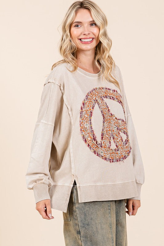 FLORAL & PEACE SIGN SWEATSHIRT (available in blue rain & latte)