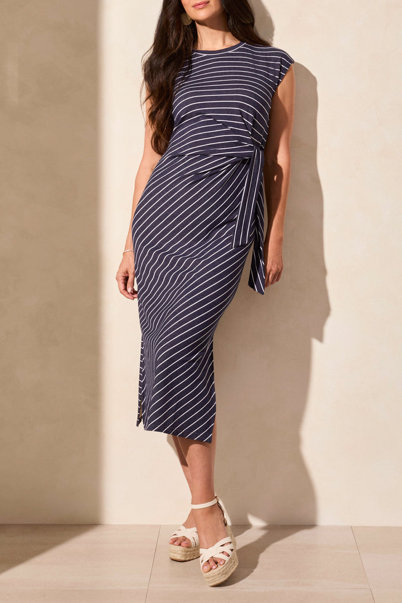 STRIPE DRESS WITH ATTACHED TIE BELT