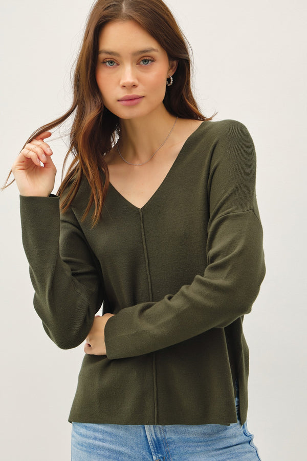 V NECK WITH CENTER SEAM SWEATER (available in more colors)