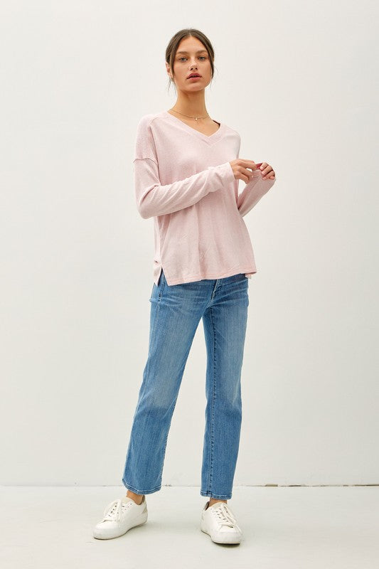 LONG SLEEVE V NECK RIBBED DETAIL SWEATER (available in more colors)