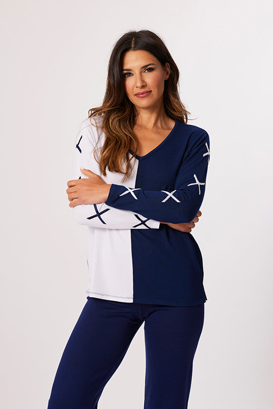 X DETAIL ON SLEEVE SWEATER (available in 2 colors)