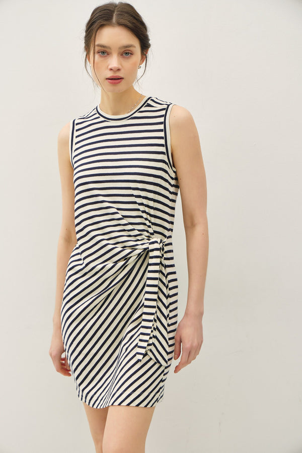 STRIPED LINEN BLEND TANK DRESS