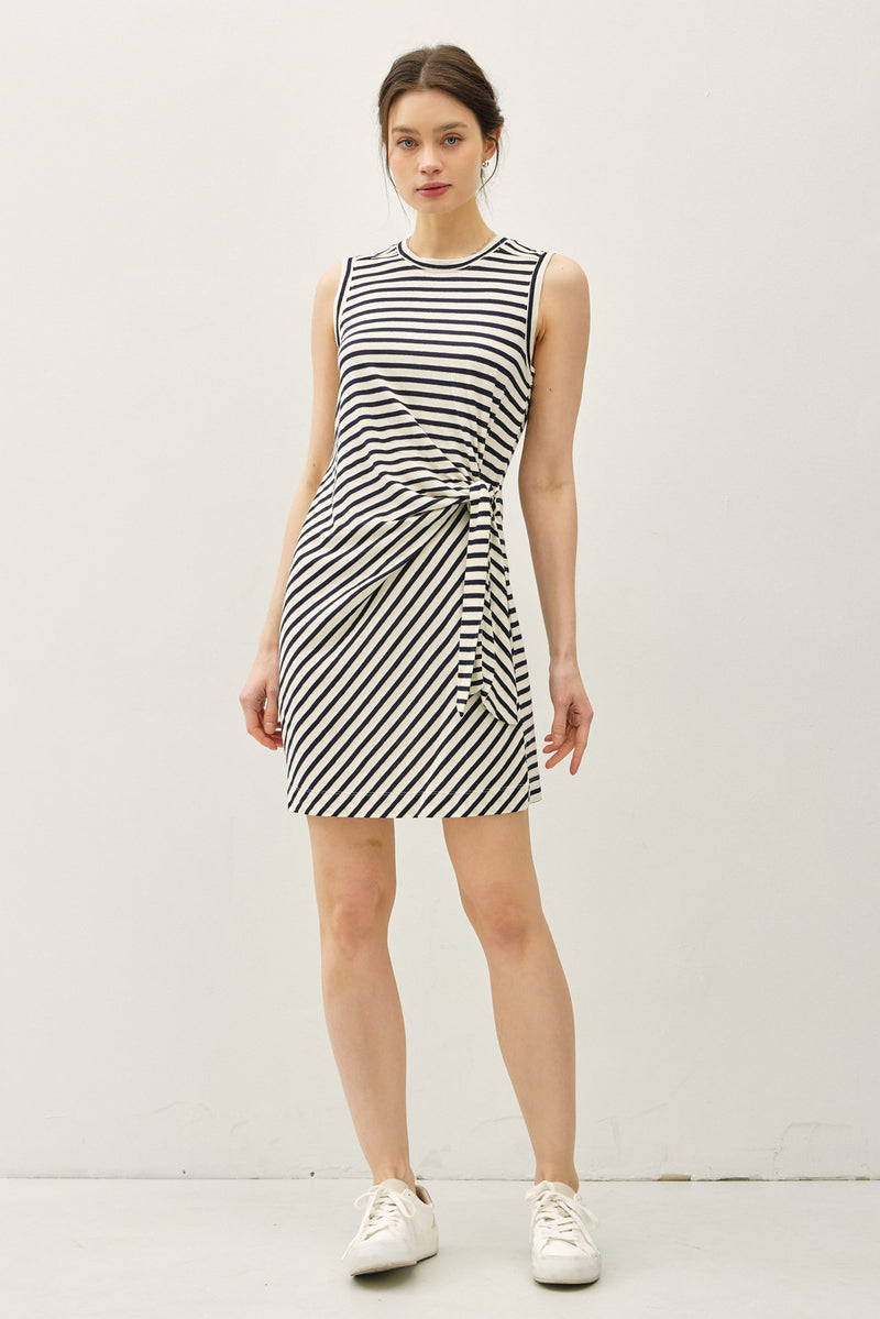 STRIPED LINEN BLEND TANK DRESS