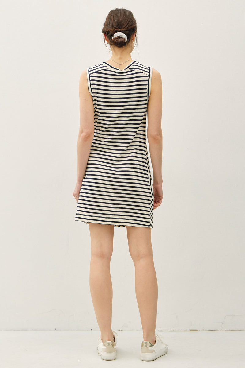 STRIPED LINEN BLEND TANK DRESS