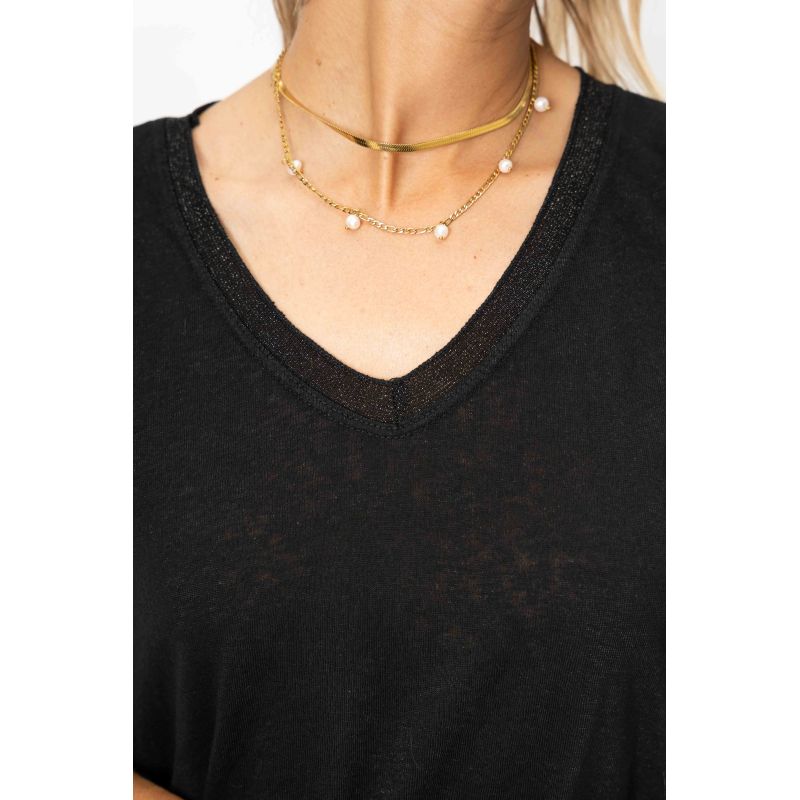 V NECK TEE WITH LUREX (available in 2 colors)