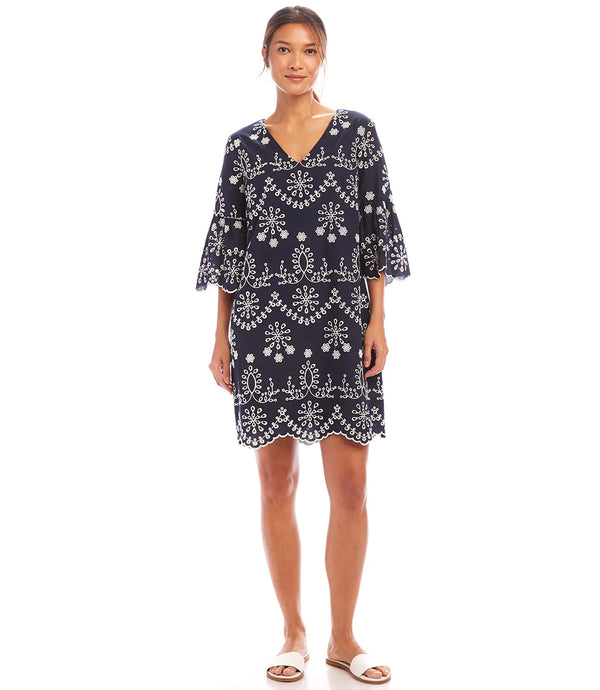 FLARED SLEEVE EMBROIDERED DRESS