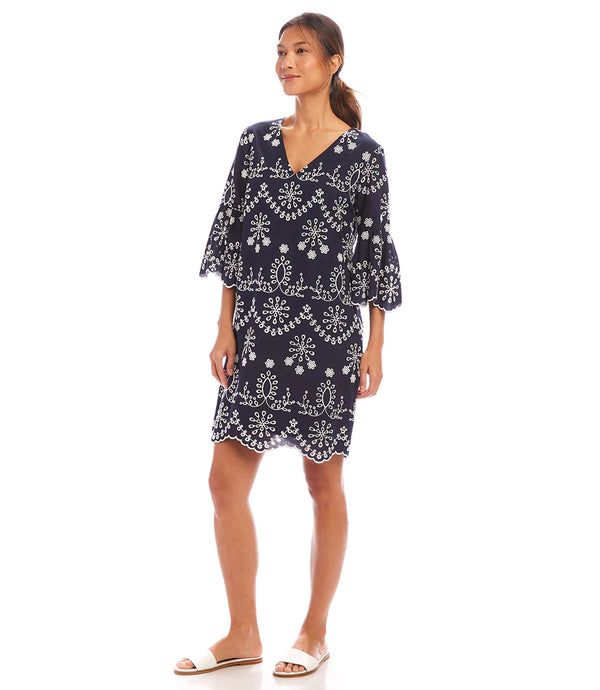 FLARED SLEEVE EMBROIDERED DRESS