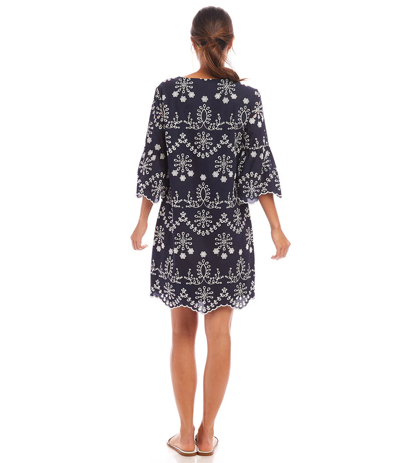FLARED SLEEVE EMBROIDERED DRESS