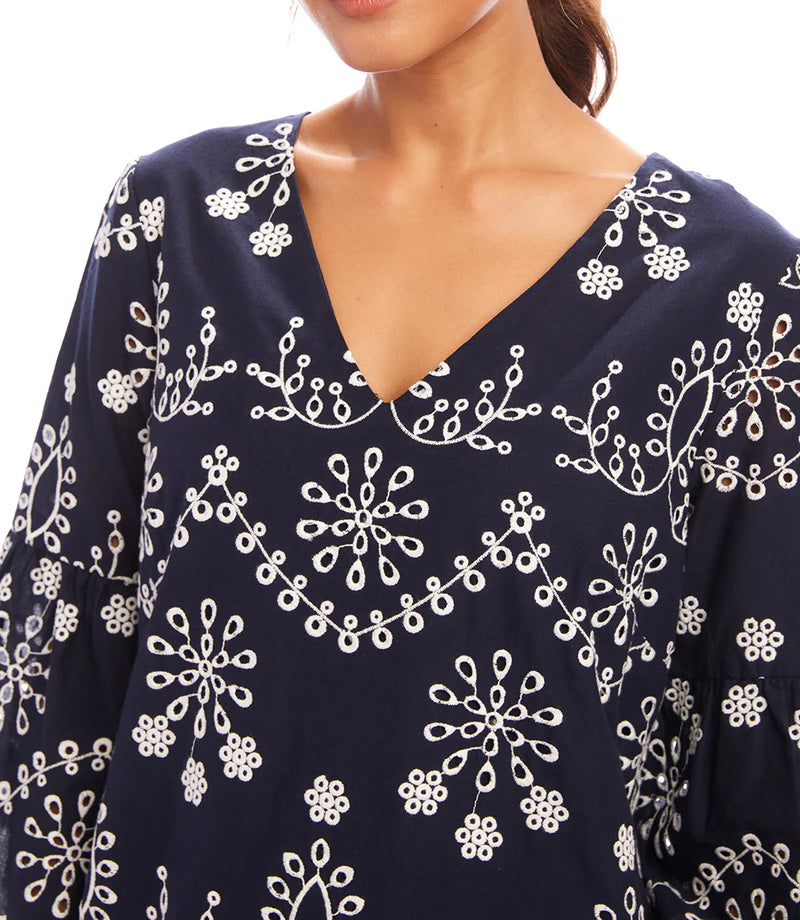 FLARED SLEEVE EMBROIDERED DRESS